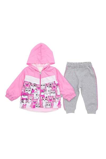 atabay Hooded Cat Raincoat Two Thread Three-Piece Set Pink