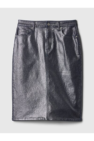GAP Kadın Mavi Denim Parlak Midi Etek