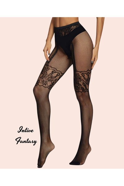 İntive Lingerie Чорапогащи с дантелен мотив и жартиер