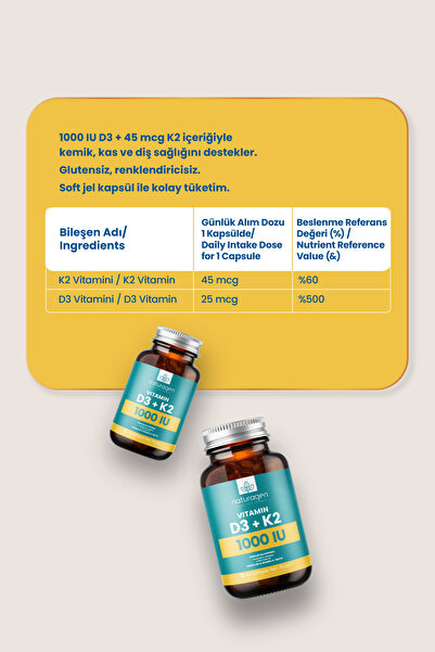 Naturagen Vitamin D3 + K2 1000 IU 60 Kapsül