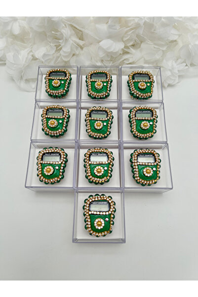 lenagiftworkshop 10 bucăți de mica verde în cutie (Mevlit-Sünnet-Hac-Umre) Zikrmatik cu piatră cadou