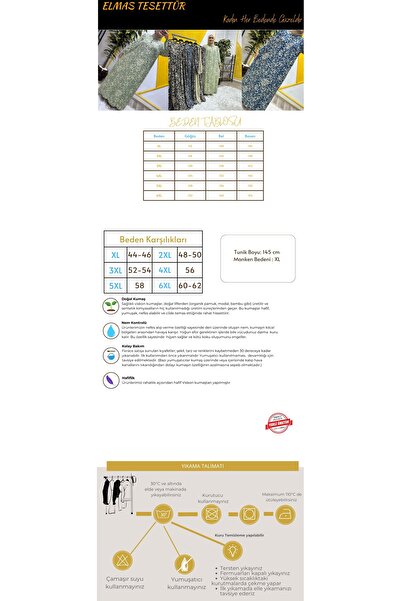 Elmas Tesettür Γυναικεία Ρούχα Μασούρι Φόρεμα Ολόσωμο με Μοτίβο Φύλλων Μεγάλου Μεγέθους