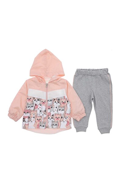 atabay Hooded Cat Raincoat Two Thread Three-Piece Set Salmon