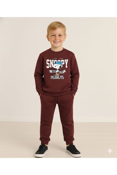 LİTTLE TORTOİSE Snoopy Printed Boys' Tracksuit Set / Sweatshirt Set