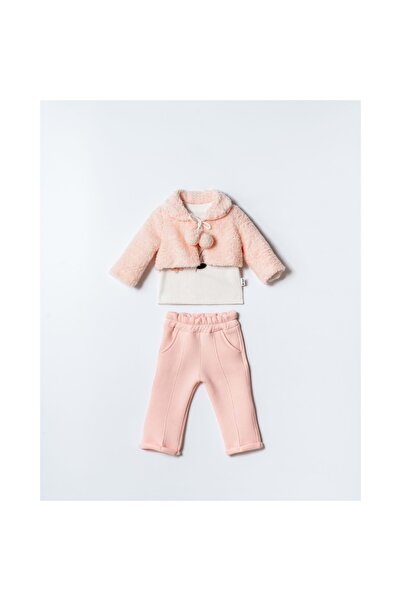 LOVE MAXX Plush Bolero Girl's Three-Piece Bottom-Up Set Salmon