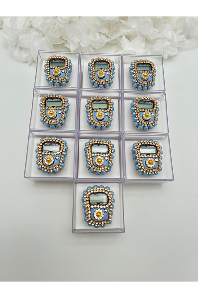 lenagiftworkshop 10 bucăți de zikrmatice din mica albastră (Mevlit-Sünnet-Hac-Umre) cu pietre cadou în cutie