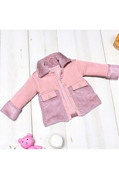 LOVE MAXX معطف للفتيات الصغيرات بتفاصيل من الفرو باللون الوردي