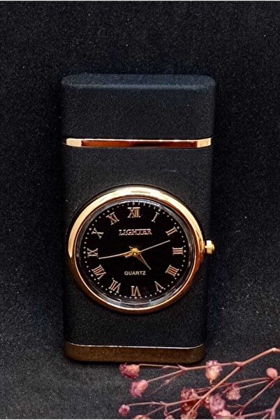 hediyeconcepti Rüzgar Geçirmez Işıklı Saatli Çakmak Siyah Mat