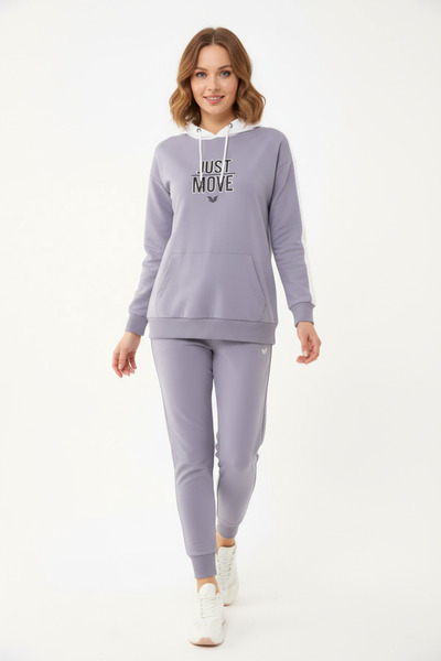 bilcee Kadın Açık Granit Kapüşonlu İpli Sweatshirt Takım 1663