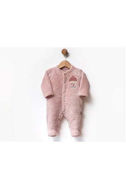 atabay World Embroidered Plush Jumpsuit with Ruffles and Patterns Pink