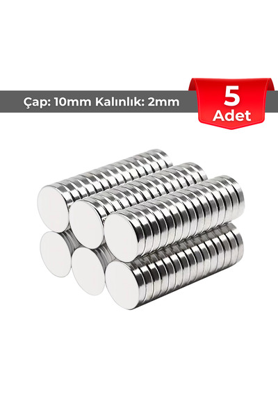 NeoHobi [5 Adet] Neodyum Mıknatıs Çap: 10mm Kalınlık: 2mm [D10x2] NdFeB Güçlü Mıknatıs – Yuvarlak [N009]