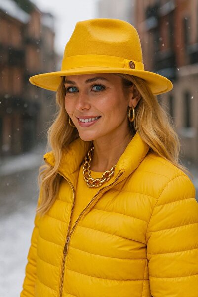 BALIENTE قبعة فيدورا بنما بأزرار معدنية صفراء