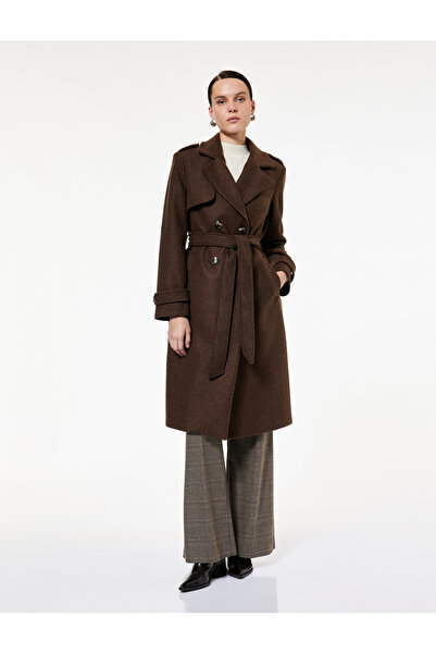 Koton Двуреден кашмирено палто с джобове и дълъг ръкав, колан и двойно закопчаване