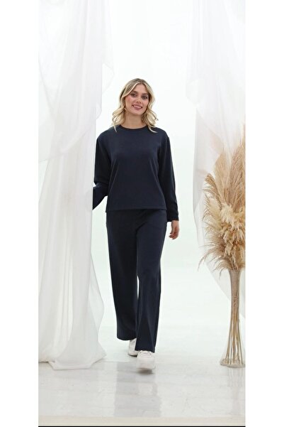 QUMRULİFE Cycling Collar Stretch Fabric Fabric Top and Bottom Oversized Sets