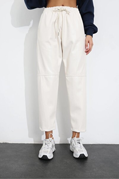 Suziş EKRU 1 Серія Шви Детальні шкіряні штани 50715