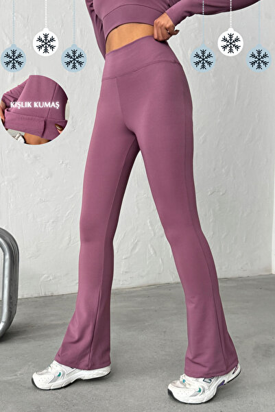 OPENDO Kışlık İçi Polarlı Yüksek Bel Toparlayıcı Ispanyol Paça Flare Kadın Tayt Pantolon