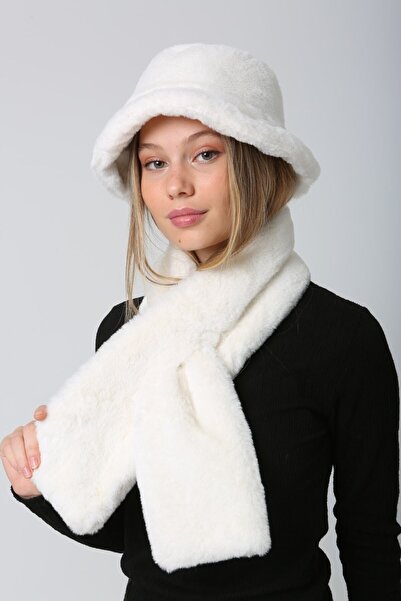 BALIENTE Ecru Plush Neck Collar and Hat Set of 2 - Soft Texture