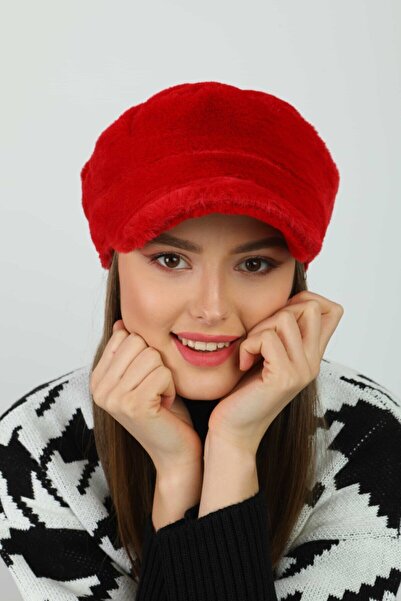 BALIENTE Red Plush Cap - Soft Textured Women's Hat