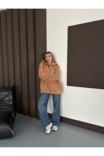 OTAKU Унисекс прекалено голямо затворено бродирано плюшено колежанско яке