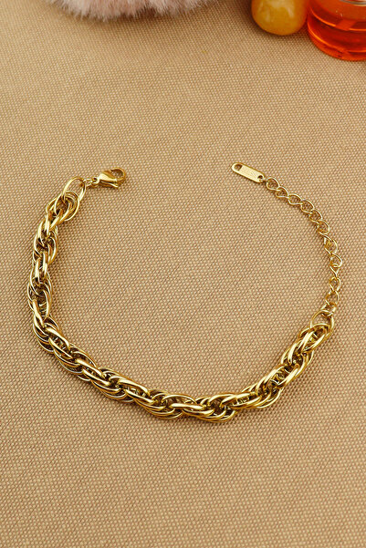 Keyifli Hayaller Çelik Bileklik - İç İçe Sarmal Oval Halka 316L Çelik Kararmaz Solmaz Trend Çelik Bileklik 18+5 cm