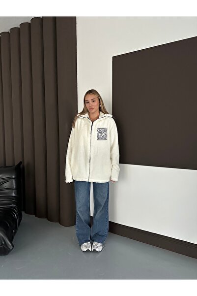 OTAKU Unisex Oversize Κλειστό Κεντημένο Πλεκτό Παλτό Κολλεγιακό