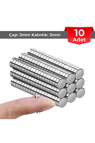 NeoHobi [10 Adet] Neodyum Mıknatıs Çap: 3mm Kalınlık: 3mm [D3x3] NdFeB Güçlü Mıknatıs – Yuvarlak [NM102]