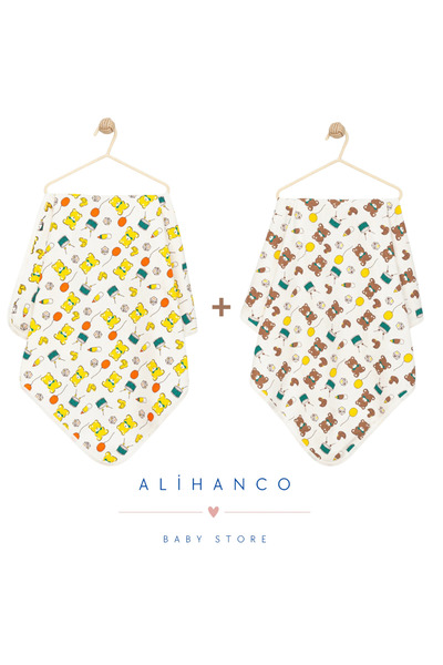 Alihan %100 Pamuk 2'li Bebek Battaniyesi 90 x 90 cm