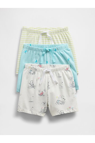 GAP Bebek Mavi 3'lü Organik Pamuk Volanlı Şort Seti
