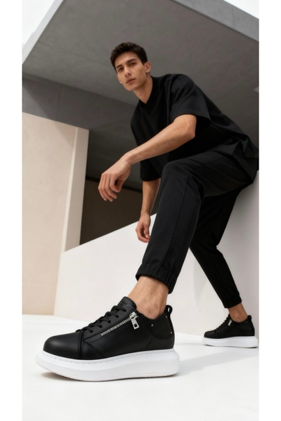 Knack Висока підошва щоденне взуття 555 Чорний (Біла підошва)