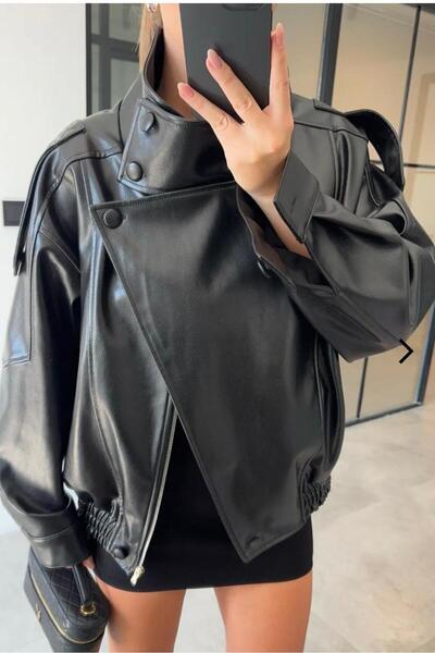 SUİD TASARIM PREMİUM OVERSİZE DÜĞME DETAYLI DERİ CEKET