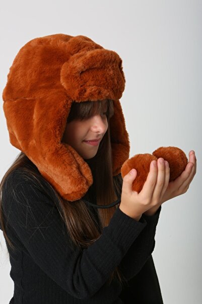 BALIENTE Дівчача шапка з помпоном з плюшевої тканини - з вушками