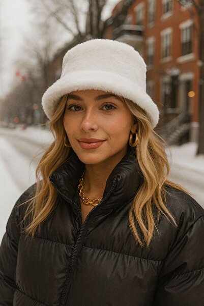 BALIENTE Απαλή υφή εκρού βελούδινο κουβά - Γυναικείο καπέλο