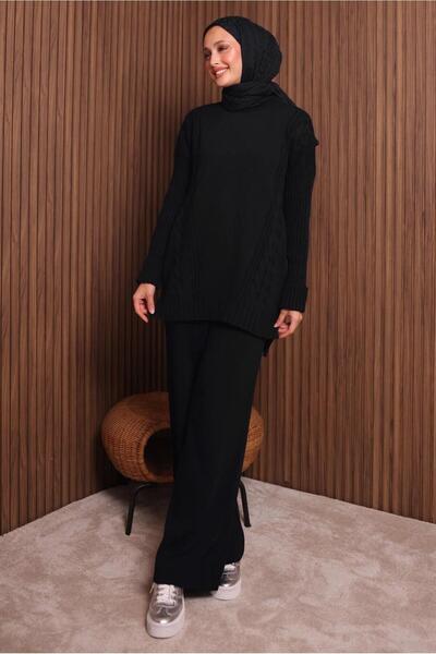 TRENDTESETTÜR Women's Black Pants and Knitwear Set t 6307