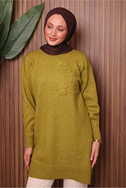 TRENDTESETTÜR Women's Green (Acid) Stone Detailled Knit Tunic t 1207