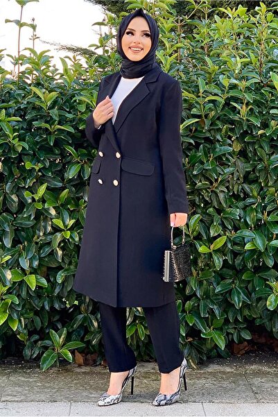 TRENDTESETTÜR Women's Black Buttoned Pocket Trousers Suit T 7538