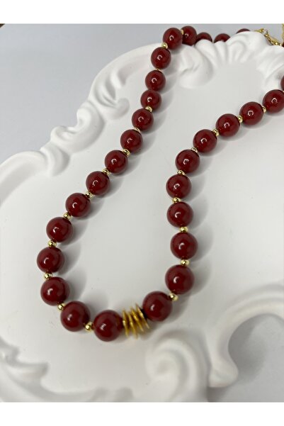 Solare Accessories Bordo Yeşim Taşı Kolye
