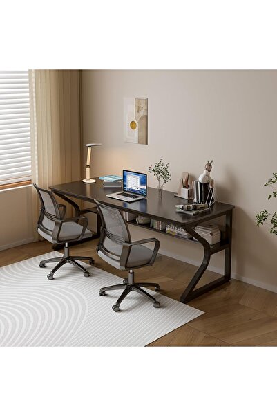 Aralifes مكتب ألعاب أسود، مكتب عمل، مكتب كمبيوتر مع رف كتب مدمج 120*60*75 سم