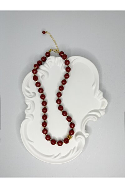 Solare Accessories Bordo Yeşim Taşı Kolye
