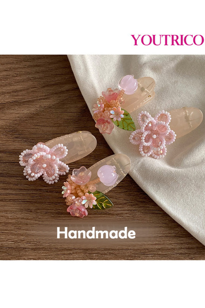 Youtrico مشابك شعر مصنوعة يدويًا على شكل زهرة كريستالية وردية للأطفال، مكونة ...