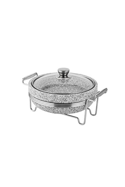ABAREEK Stone bowl with lid and steel heating base 22cm