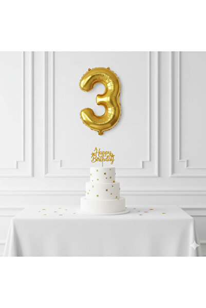 Deniz Party Store Gold Folyo Balon ( 3) Üç Rakamı 36 - 40 Cm