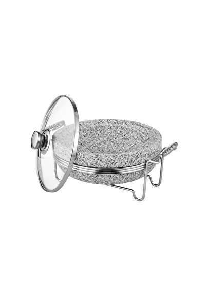 ABAREEK Stone bowl with lid and steel heating base 22cm