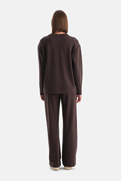 Dagi Тъмно кафе Оверсайз суитшърт с ниски рамене от модал