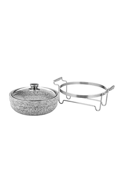 ABAREEK Stone bowl with lid and steel heating base 22cm