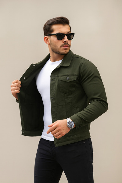 Pobudo Khaki Color Men's Denim Jacket