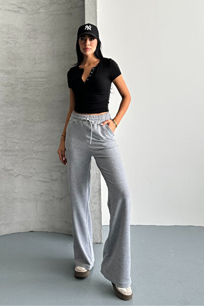 macharel jeans Women's Gray Two Thread Elastic Waist Loose Wide Leg Sweatpants