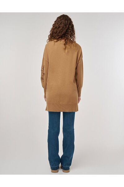 Kayra Payet Detaylı Triko Tunik Bej