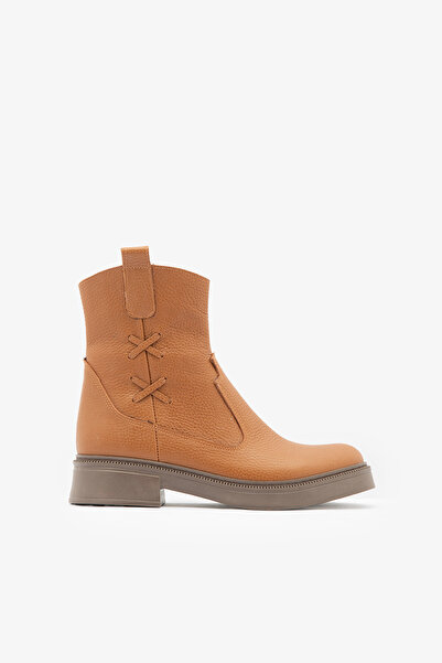 SAYL Taba Hakiki Deri Yandan Fermuarlı Kaymaz Taban Kadın Bot