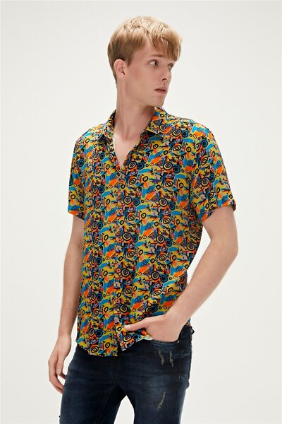 Bad Bear Bi-Face Shirt Sarı Kısa Kollu Baskılı Erkek Gömlek