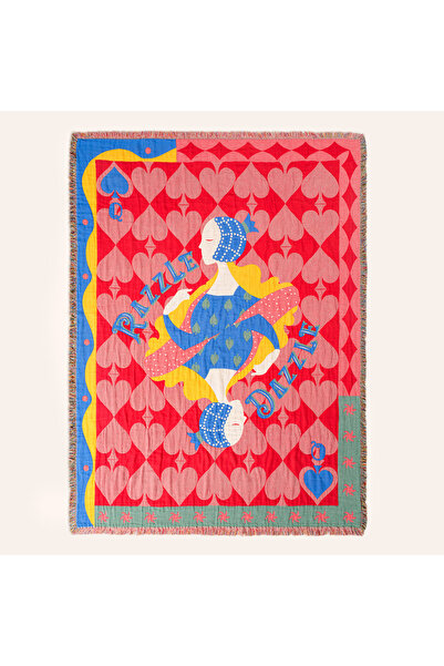 Zsa Zsa Zsu Novelas Saçaklı Jakarlı Pamuk Koltuk Şalı 137x180 Cm Kırmızı